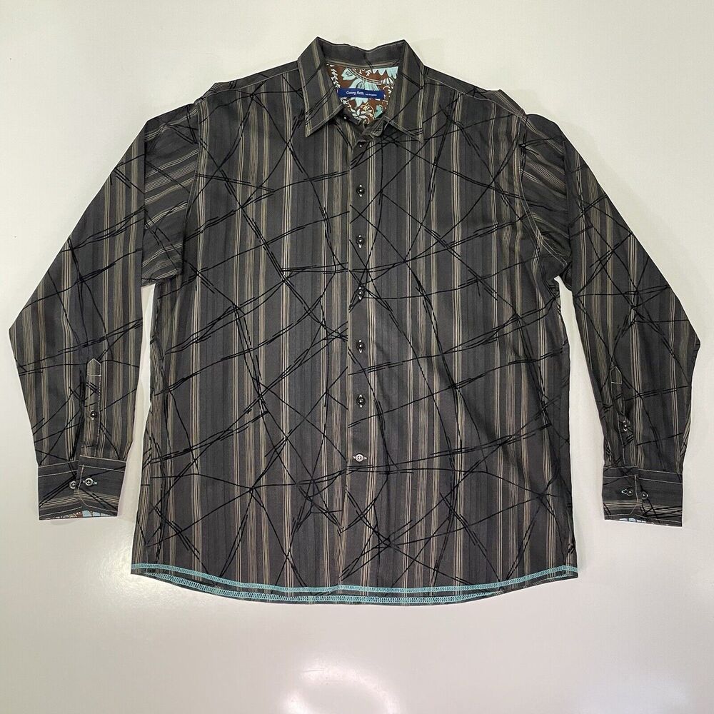 Georg Roth Los Angeles Shirt Mens 2XL Button Blue Black Abstract Long Sleeve